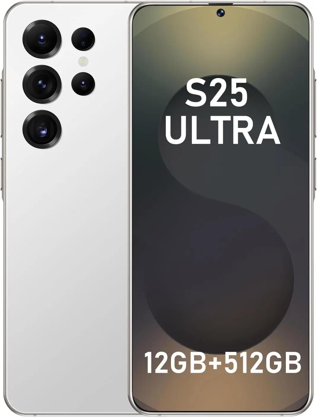I25 Ultra Unlocked Smartphone, 12GB RAM 512GB ROM, HD Display, 48MP+108MP Camera, Android 15, 6800mAh Battery, 5G Dual SIM, Octa-Core Snapdragon 8 Gen3 (White)
