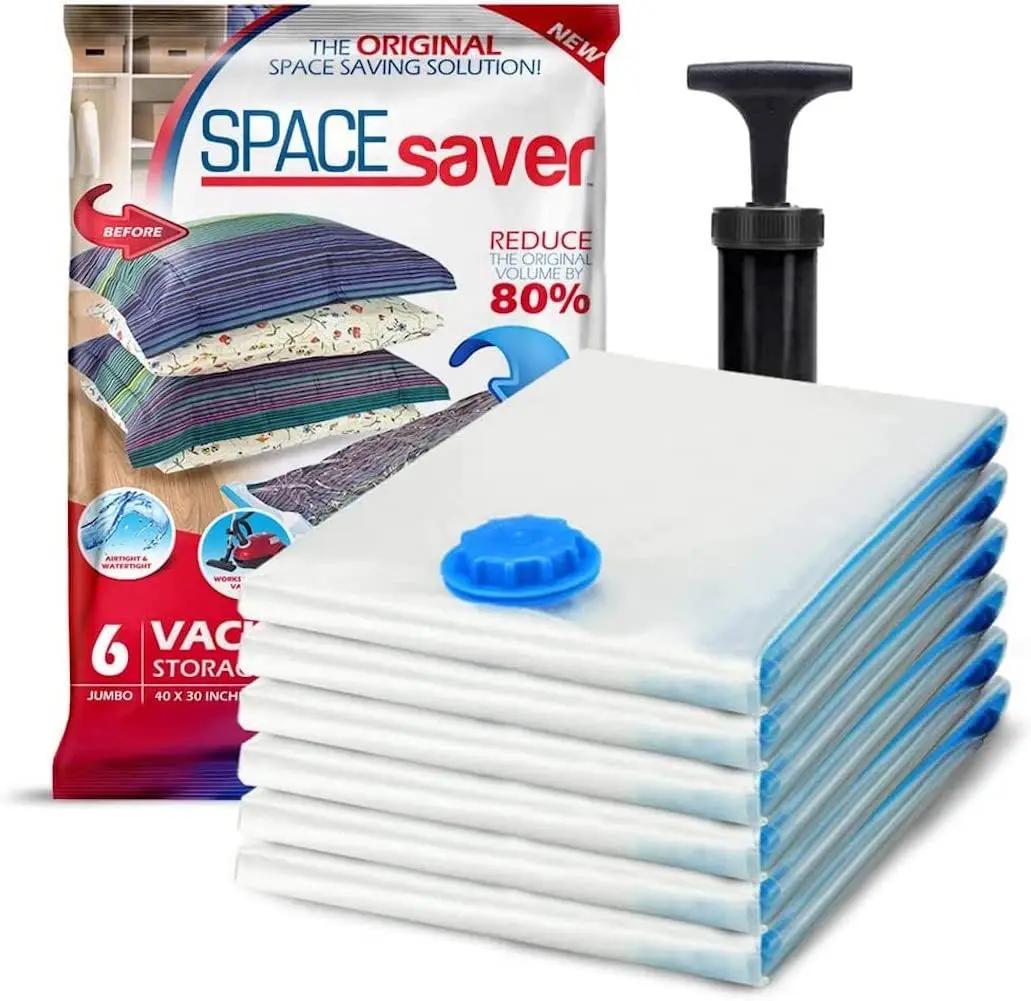 Spacesaver 6 Pack Jumbo Vacuum Storage Bags for Comforters, Blankets &amp; Clothes – Vacuum Sealed Compression Bags with Hand Pump – Space Saver Storage Bags for Bedding, Moving, Travel &amp; Organization