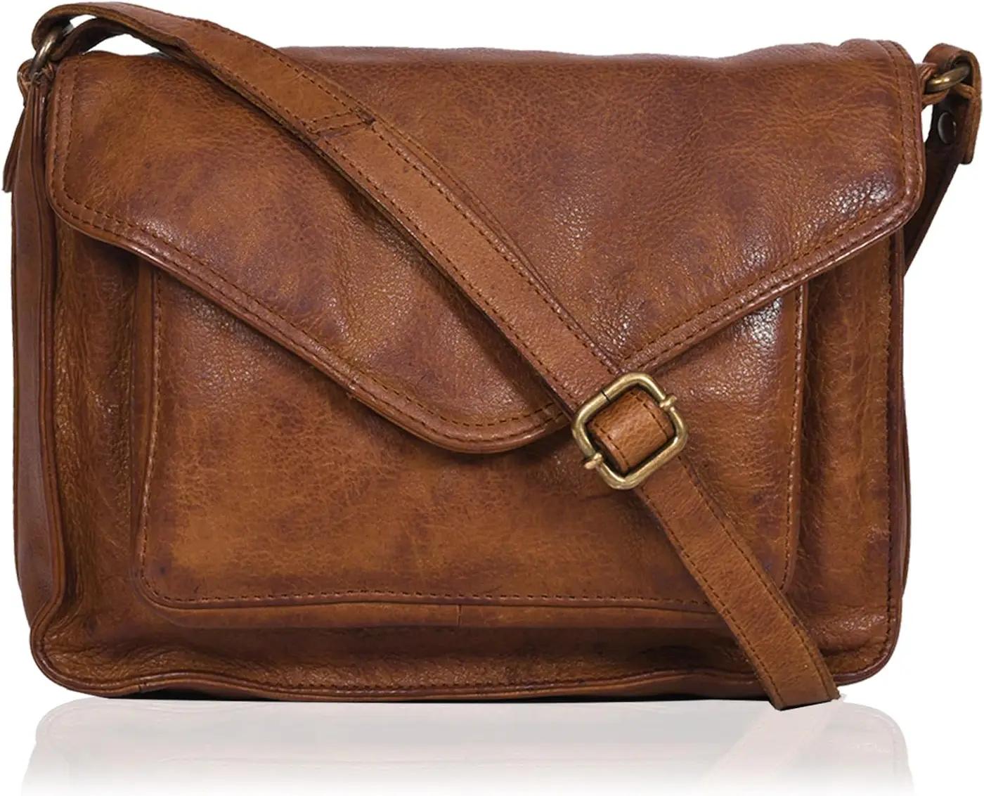 Ozora Leather Flapover Crossbody Handbag Purse for Women with Adjustable Strap &amp; Overflap Snap Closure Tote/Bag