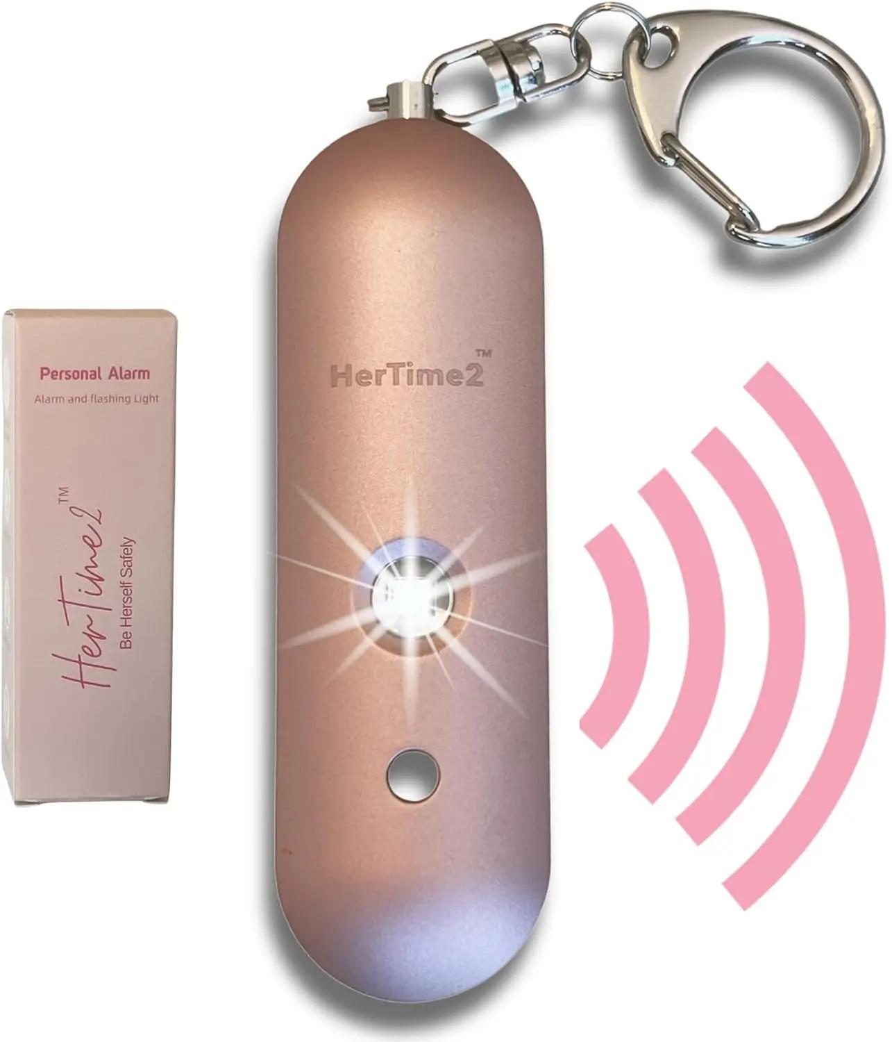HerTime2 HerTime2 Personal Safety Alarm – Travel Safe Waterproof – Gift for Women College Girls – Self Defense Keychain – Extra Loud Siren – Strobe Light – Cute Key Chains Protection (Rose Gold)