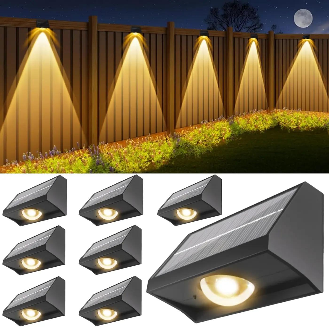 Solar Fence Lights Outdoor Waterproof High Brightness LED Spot Lens Deck Lights 7 Mode Warm &amp; Cool White RGB Solar Powered Wall Lighting Decor for Outside Patio Step Backyard Railing Pool - 8 Pack Global Recycled Standard