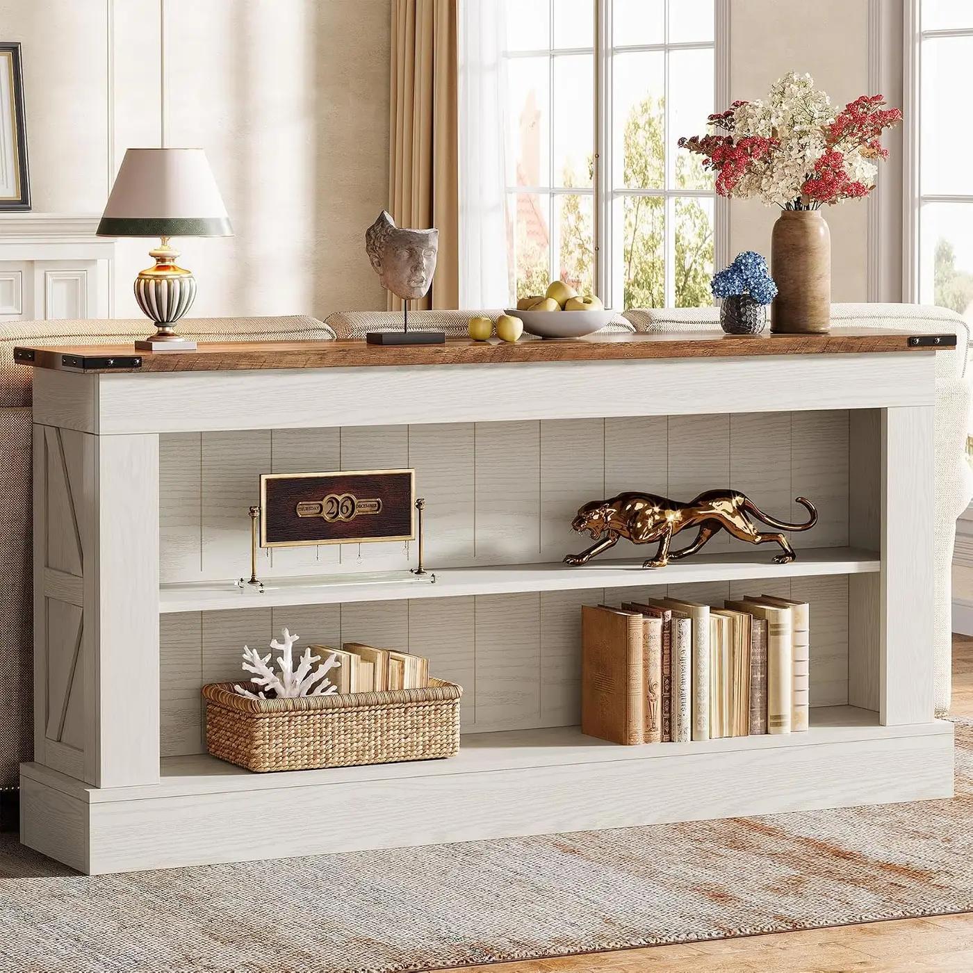 Tribesigns 63-Inch Long Console Table for Entryway, Narrow Long Entry Table with Shelves for Living Room, Farmhouse Sofa Console Behind Couch, for Foyer, Hallway, White and Brown