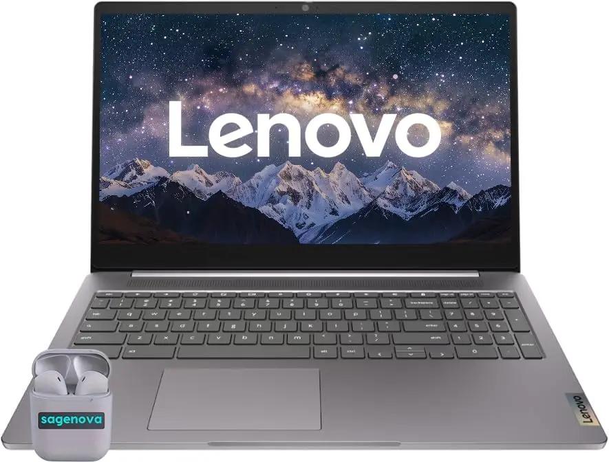 Lenovo IdeaPad 3i 15.6" FHD Chromebook Laptop, Intel Celeron, 4GB RAM, 64GB eMMC Storage, Wi-Fi 6, SD Card Reader, Chrome OS, SageNova Earphones, Arctic Grey