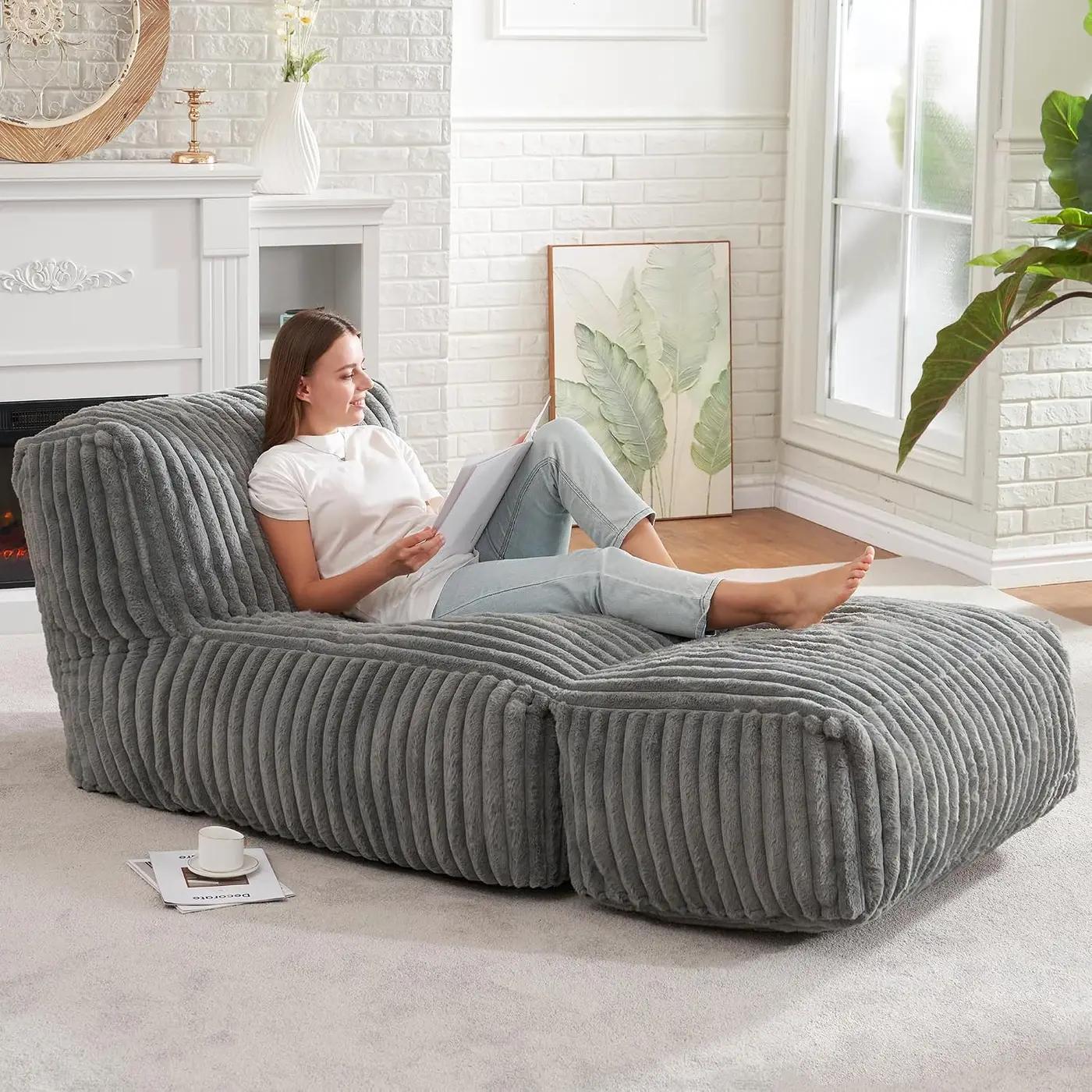 Hobestluk Big Bean Bag Lounger Chairs Large Beanbag Chair for Adults Bean Bag Sofa with Memory Foam Filled for Living Room, Bedroom or Balcony (Stripe Grey) OEKO-TEX STANDARD 100