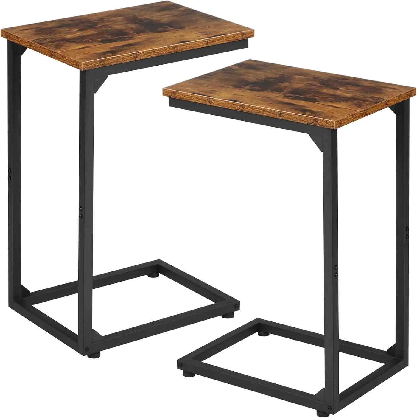 AMHANCIBLE C Shaped Side Table, End Tables Living Room Set of 2, Slide Under Couch Table for Sofa, TV Trays for Bedroom, Small Space, Rustic Brown HET02CBR The Forest Stewardship Council
