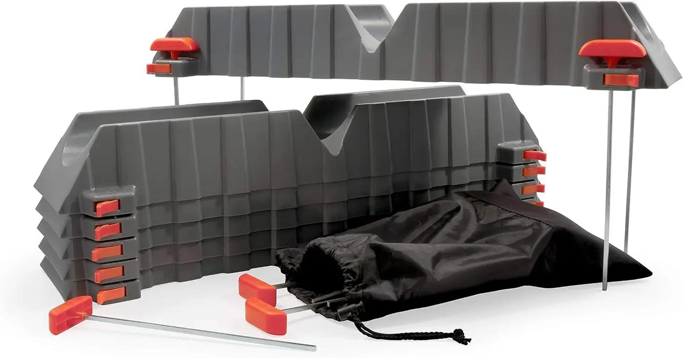 Camco Rhino RV Sewer Hose Support Kit - Up to 10” of Lift - Features Nesting Design for Easy RV Storage - Includes (6) 30” Section w/4 Stakes Each - Supports Up to 20-Feet of RV Sewer Hose (43071)
