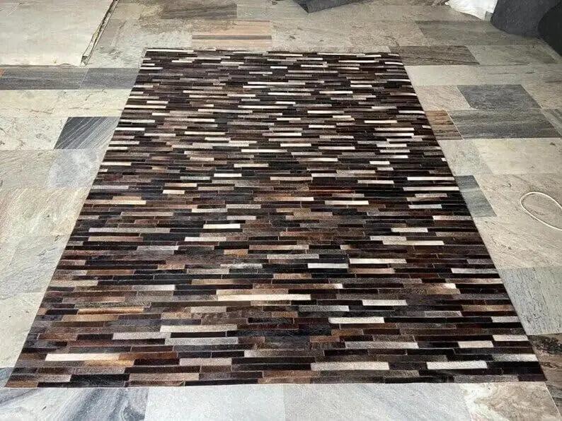 Handmade Leather Carpet Latest New Modern Design Rugs Hide Patchwork Brown Rug for Living Room Bedroom Hall Kitchen Office Anywhere etc 12x15 ft (3 x Round)