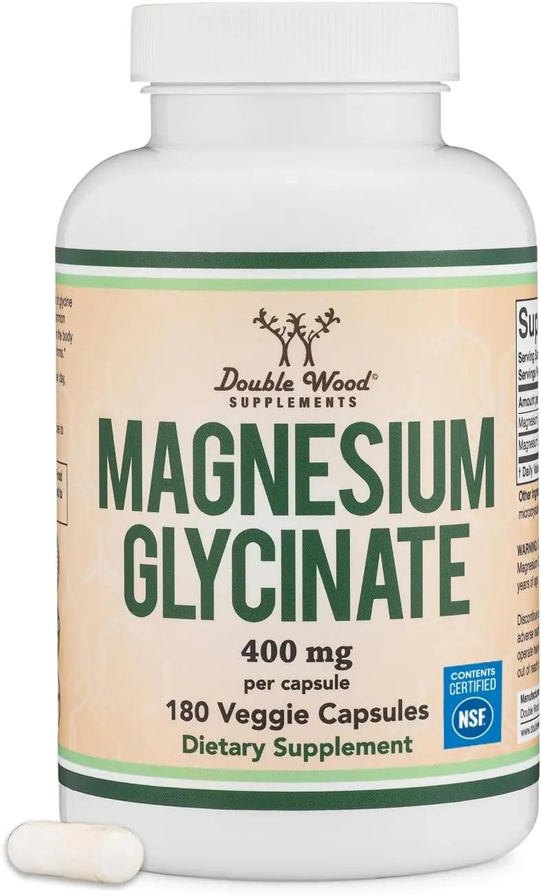 Magnesium Glycinate 400mg | 180 Capsules | Sleep, Muscle, &amp; Heart Support | Vegan, Third Party Tested, Gluten Free, Non-GMO, by Double Wood Supplements