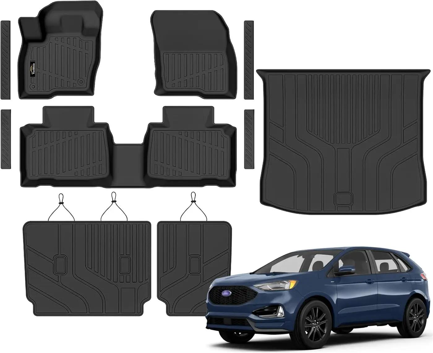 Floor Mats Custom for Ford Edge 2015-2024 2025 2026 ST Titanium SE SEL Sport Trunk Mat with Backrest Mat All Weather TPE Full Set Liners Cargo Protector &amp; Door Sill Guards for Edge 2025 Accessories