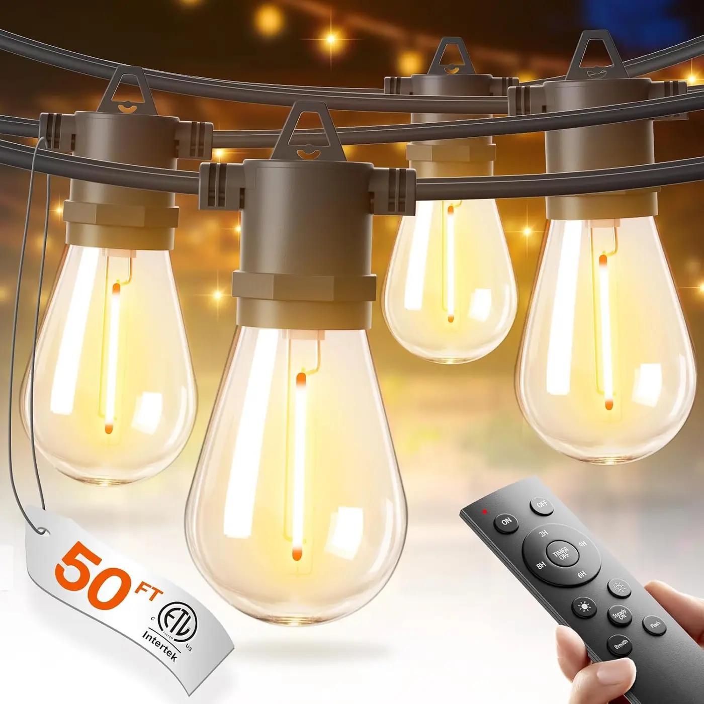 addlon 50FT LED Outdoor String Lights with Edison Shatterproof Bulbs, Weatherproof Strand, Commercial Grade Patio Lights, Decorative for Garden or Patio, Black Global Recycled Standard