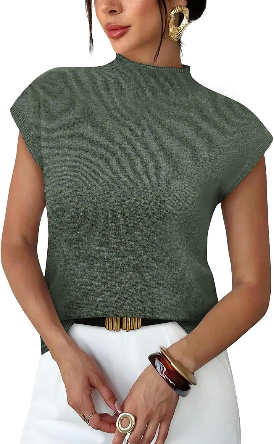 Sampeel Womens Short Sleeve Sweater Mock Neck Summer Top Dressy Casual Basic Knit Pullover Shirt