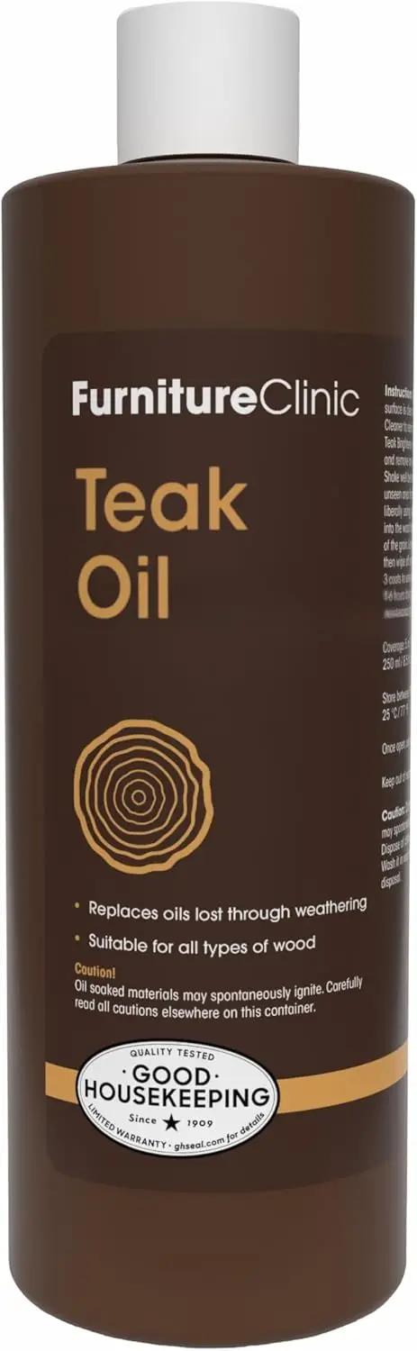 Furniture Clinic Teak Oil | Wood Oil Protects &amp; Cleans Outdoor &amp; Indoor Furniture, Boats, Shower Benches | Restore &amp; Protect Wood, Prevent Drying &amp; Other Damage | Natural Matte Finish | 17oz/500ml