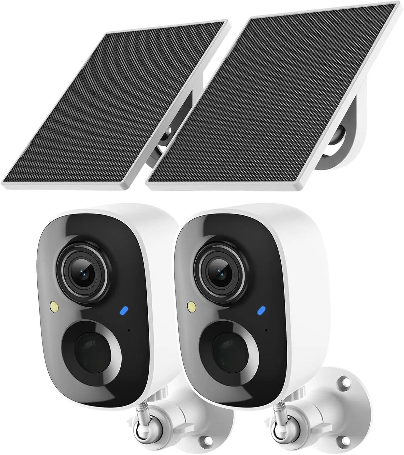 2K Security Camera Wireless Outdoor,Solar Powered WiFi Cameras for Home Security with Motion Detection,Color Night Vision(Spotlight),Instant Alert,2-Way Audio,Siren&amp;SD/Cloud Storage,IP65,2.4GHz,2 Pack