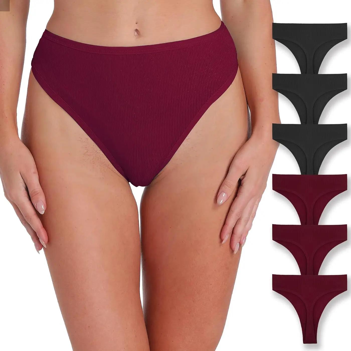 Xlndsoea High Waisted Ribbed Cotton Thongs for Women High Cut Breathable…