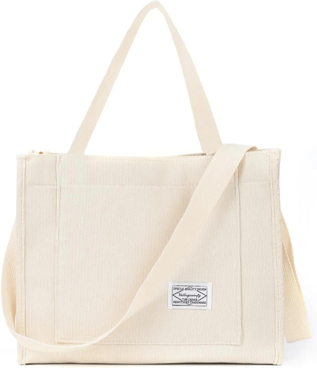 Valleycomfy Corduroy Tote Bag for Women Travel Crossbody Bag Purse Women Shoulder Bags Work Handbags Everyday Hobo Bag