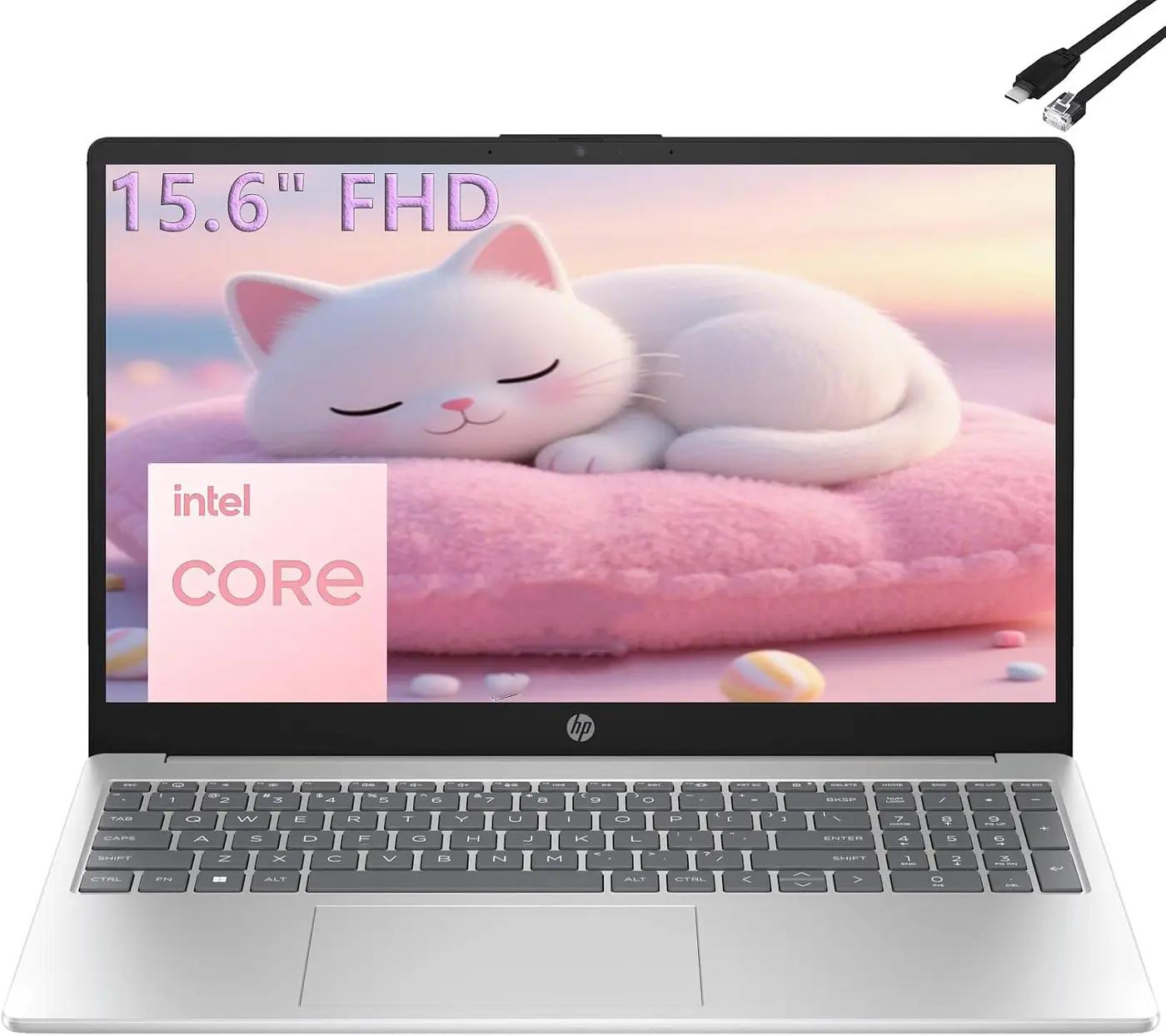 HP 15.6" FHD Laptop 2026 Edition with Copilot AI, 16GB RAM, 512GB SSD, Intel Processor, Long Battery Life, Lightweight 3.64 lbs, Microsoft 365, Windows 11 for Students &amp; Office, Type-RJ45 Cable