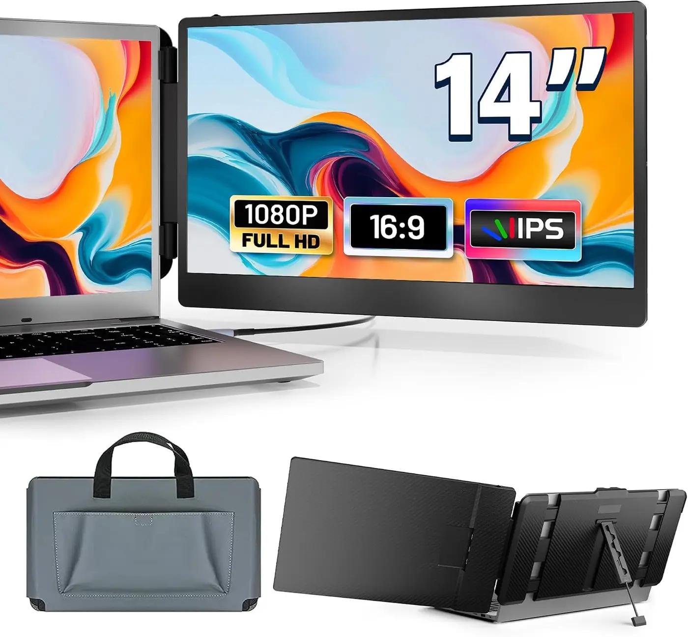 domyfan 14" Laptop Monitor Extender, FHD 1080P IPS Dual Laptop Screen Extender, HDMI/USB-A/Type-C Plug and Play for Windows, Mac, Chrome, Android, Xbox, Switch, PS5, Work with 13.3”-17” Laptops Global Recycled Standard