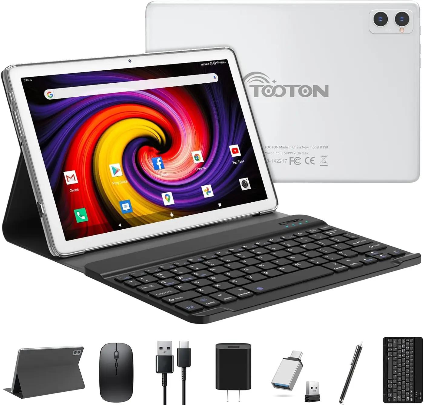 2 in 1 Tablet with Keyboard, 2025 Latest Tablets Android 4+4+128GB ROM, 10 Inch Tablet with Octa-Core Chip Support 5+2.4Ghz WiFi, 7000mAh Battery, Bluetooth 5.0, GPS, HD Touch Screen-Silver