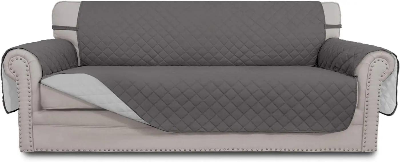 Easy-Going Reversible Couch Cover for 3 Cushion Couch Sofa Cover for Dogs Water Resistant Furniture Protector Cover with Foam Sticks Elastic Straps for Pet Cat (Sofa, Gray/Light Gray) OEKO-TEX STANDARD 100