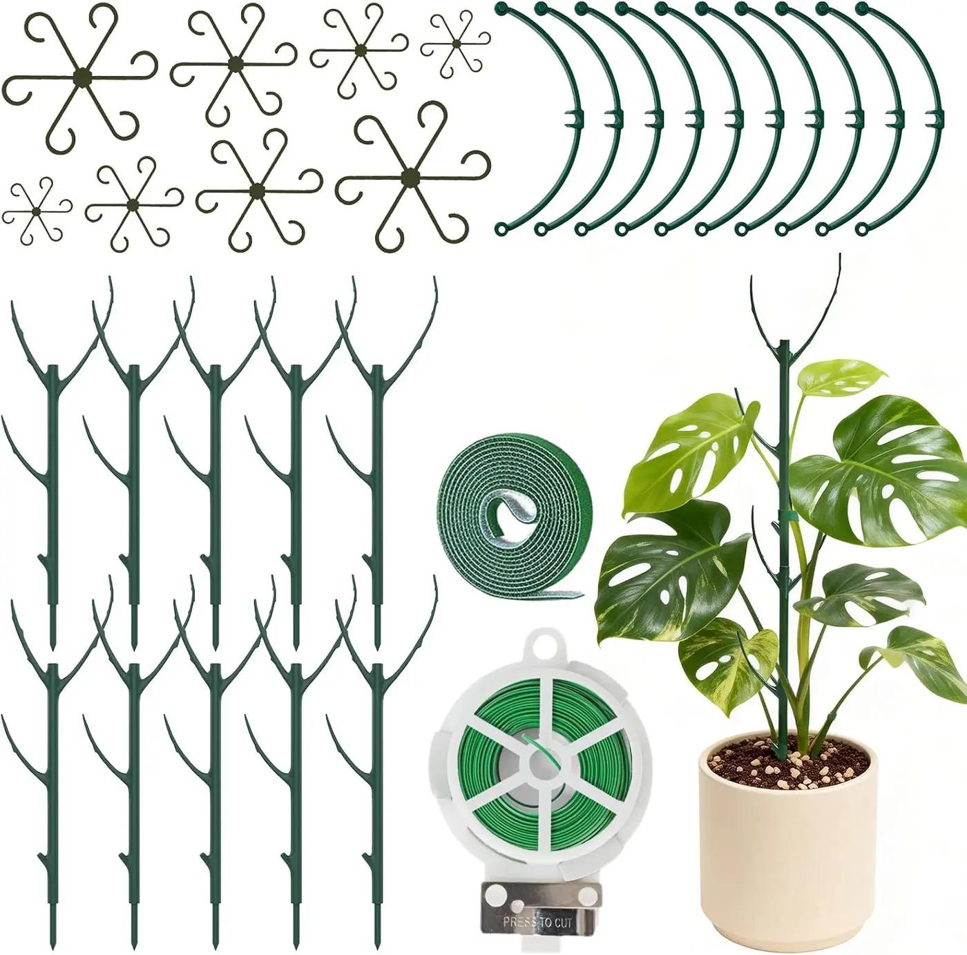 30Pcs Plant Stakes for Indoor Plants, Stackable Monstera Stake with Stem Supports &amp; Garden Wire for Monstera, Pothos, Money Plant, Outdoor Plants