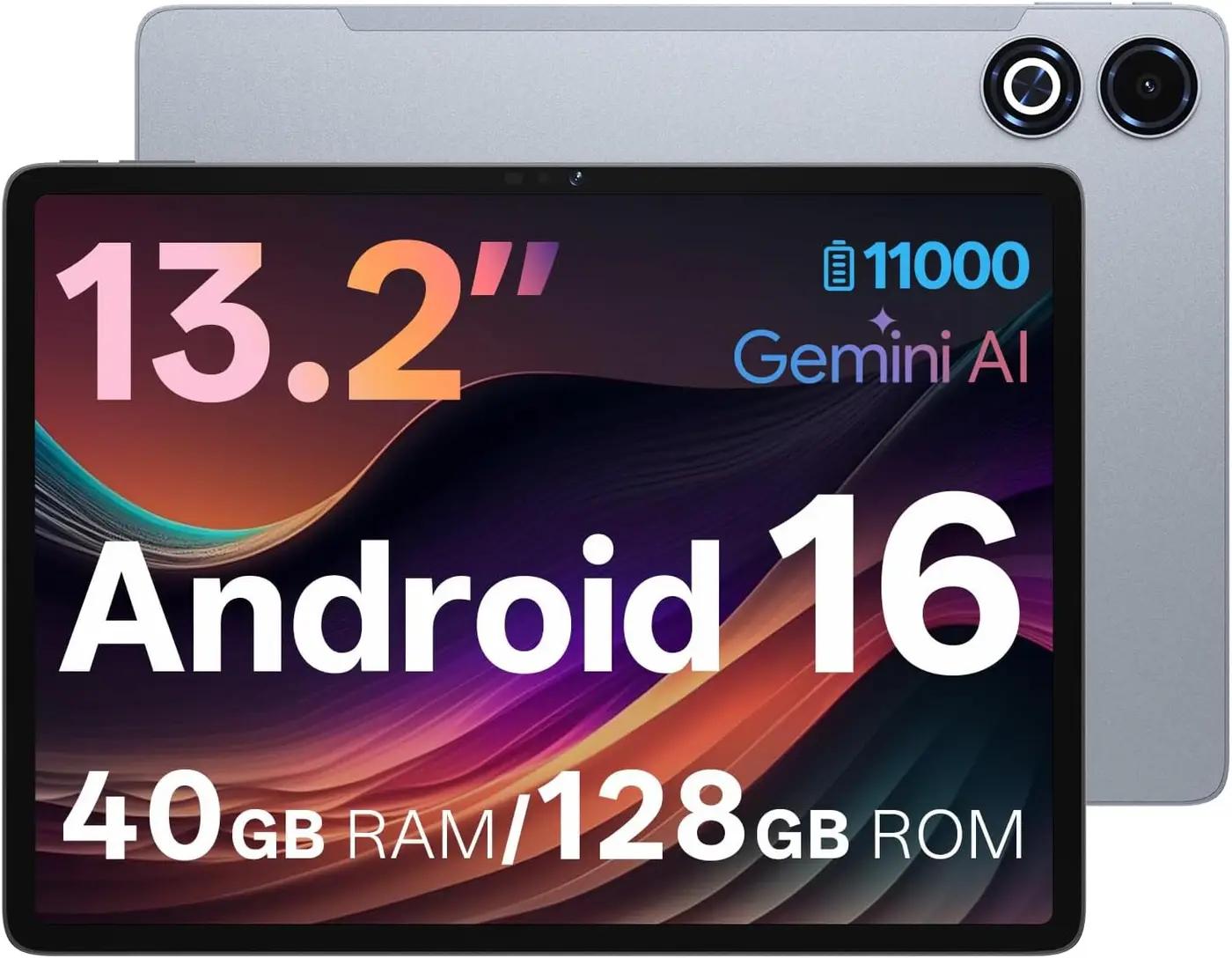 13 Inch Android 16 Tablet, 40GB+128GB+2TB Expand, 1600*2240 90Hz 𝟐𝐊 IPS Display, 11000mAh Battery+ 20W Fast Charging, Octa-Core Processor, Wi-Fi &amp; BT5.0, 4G LTE, GPS, Large Screen Tablet with Case