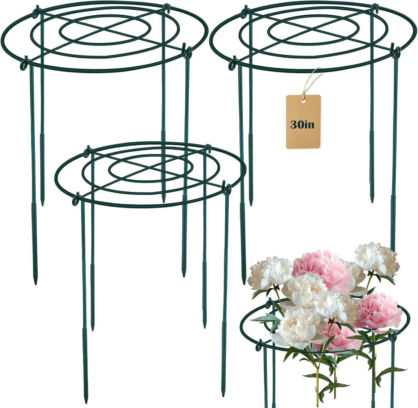 3Set Metal Peony Grid Cages, 30"H X 13"D Large Flower Support Cages Grow Through Hoop Ring Peony Stakes Garden Plant Support Rings Heavy Duty Plant Braces Peonies Structure for Outdoor Plants Blossoms