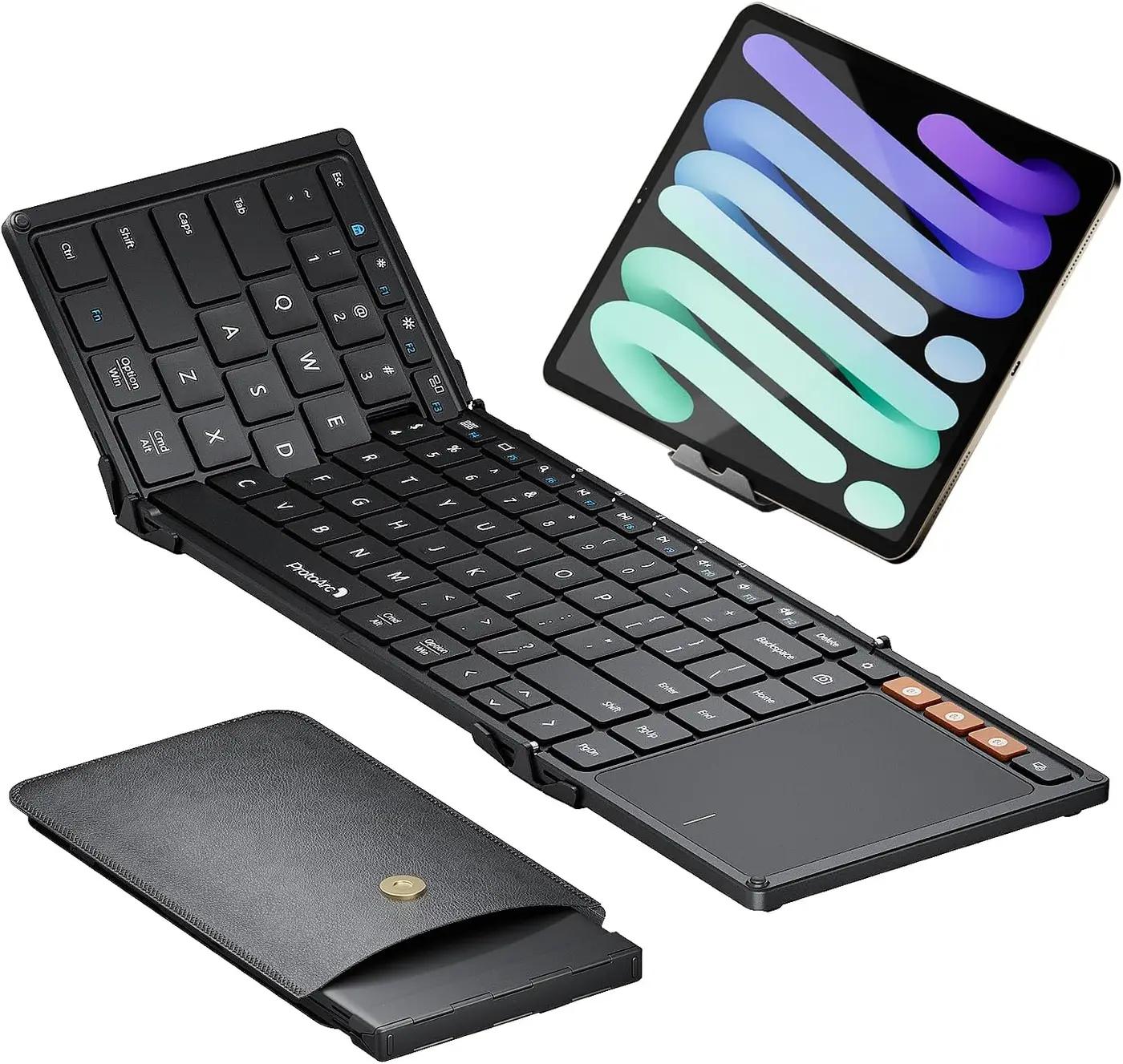 ProtoArc Foldable Keyboard with Touchpad, XK01 TP Folding Portable Keyboard, Full Size Keys, Large Trackpad Bluetooth Travel Keyboards for Laptop PC Tablet - Black ClimatePartner certified