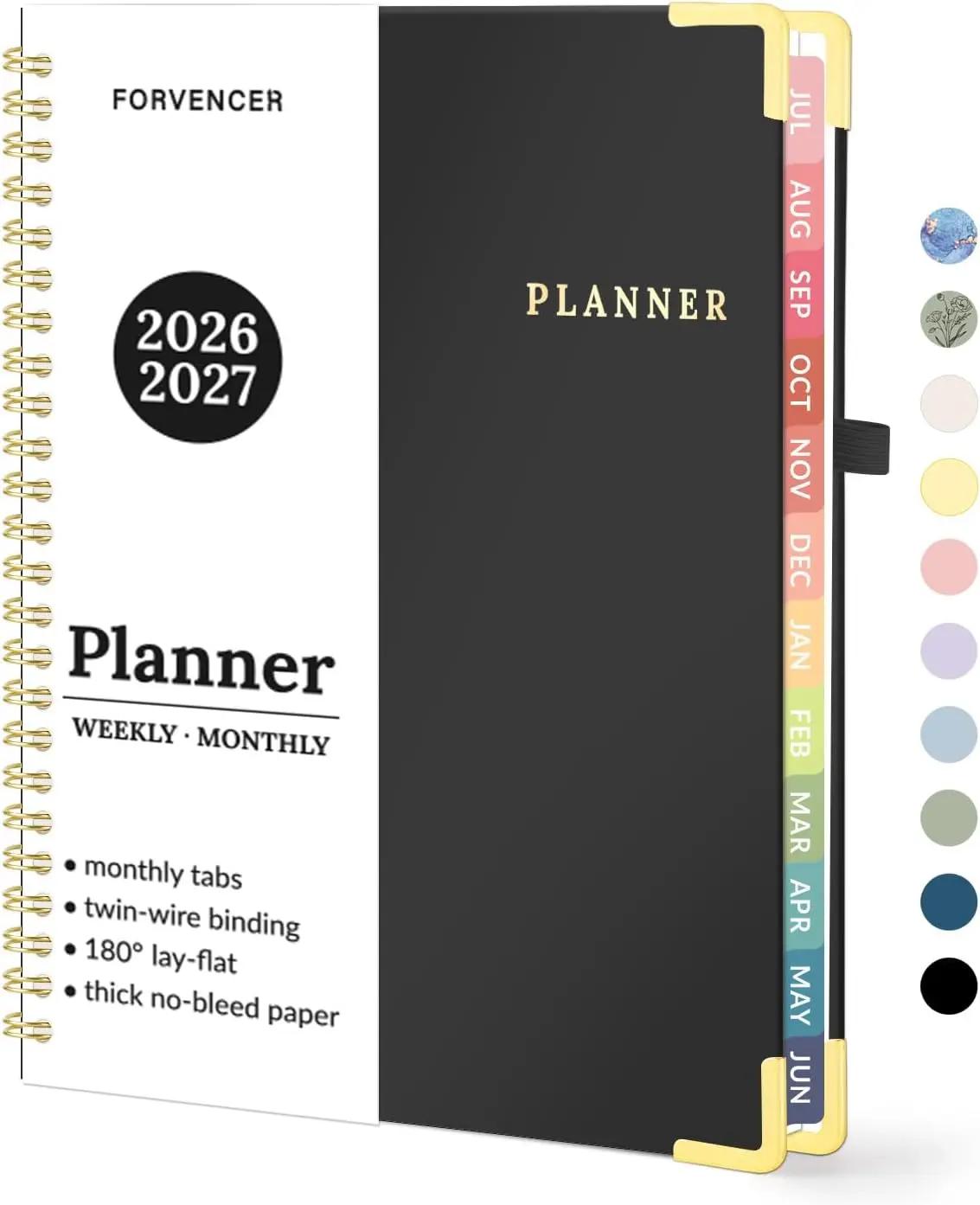 Forvencer Academic Planner 2026-2027, July 2026-June 2027 Weekly &amp; Monthly Hardcover Calendar Planner, 6" X 8", Daily Agenda Book, School Office Notebook College Teacher Student Organizer A5, Black