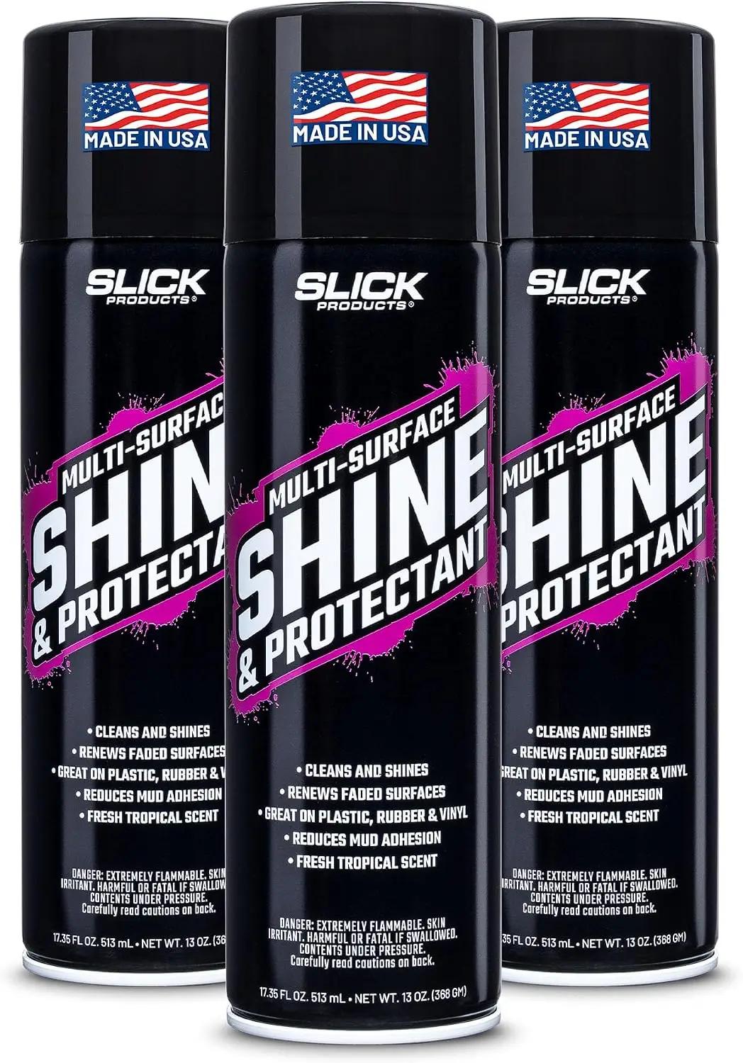 Slick Products Shine &amp; Protectant Spray 17.35 FL OZ. - High Gloss Clear Coating Renew Vinyl, Plastic, Rubber, Trim, Tire, Car, Truck, Motorcycle, Dirt Bike (3-Pack)