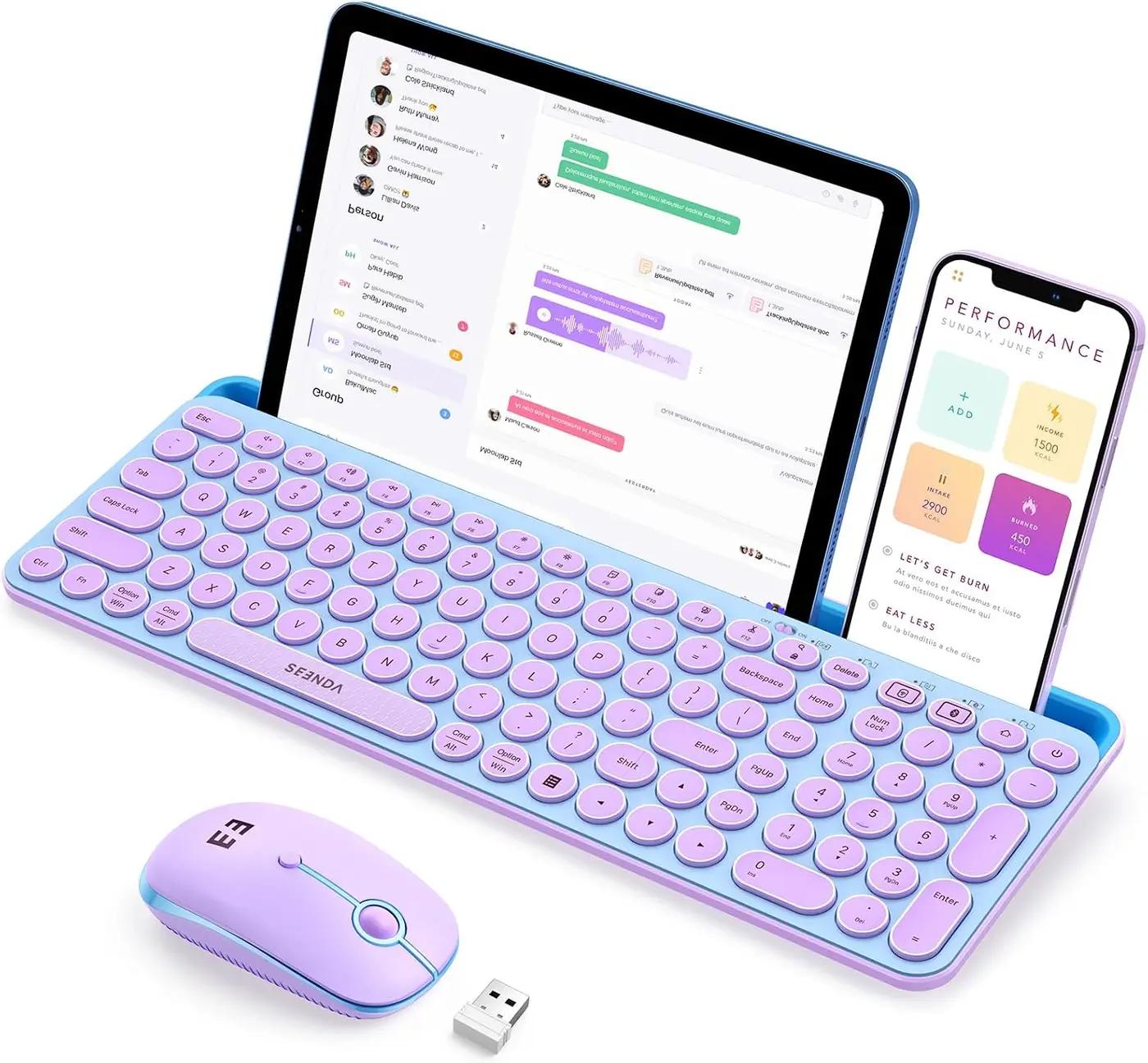 seenda Bluetooth Keyboard and Mouse for iPad, CTU-301 Wireless Multi-Device Connection Bluetooth+2.4G Keyboard Mouse Combo with Tablet Holder for iPad/Macbook/Windows, iOS/Andriod/Phone, Blue &amp; Purple ClimatePartner certified
