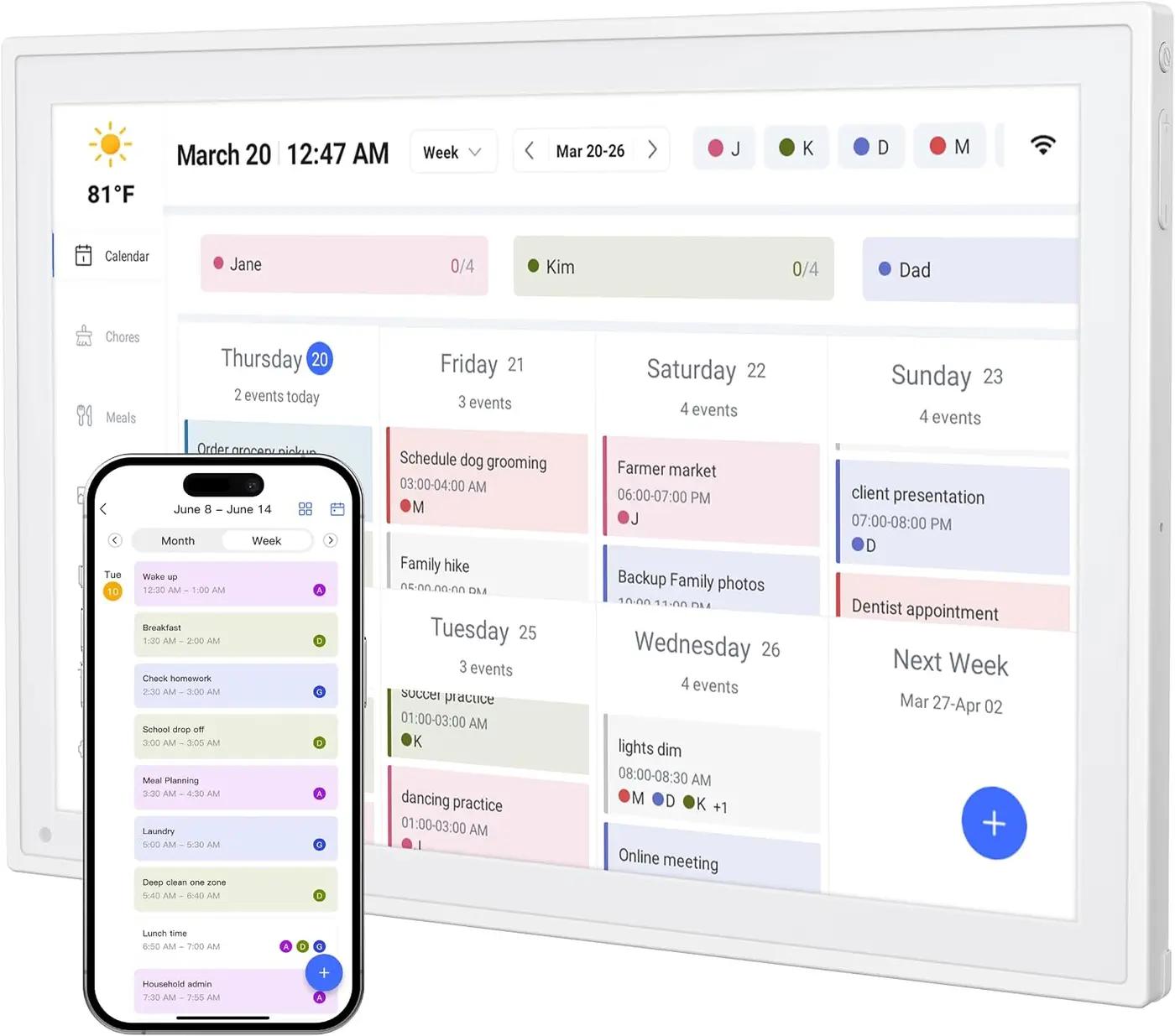 Digital Calendar, 10.1inch Smart WiFi Electronic Calendar&amp;Chore Chart, IPS Touch Screen HD Display for Family Schedules, Share Moments Instantly from Anywhere