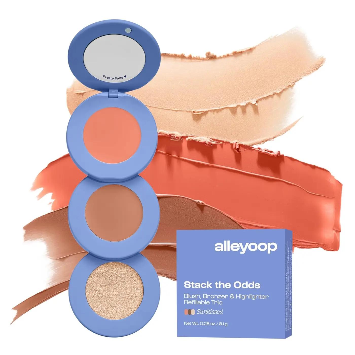 Alleyoop Stack The Odds – All-in-One Cream Makeup Palette with Blush, Contour, Bronzer &amp; Highlighter, Stackable Face Palette for Natural Color, Easy Touch-Ups &amp; Travel Makeup Convenience, Sunkissed