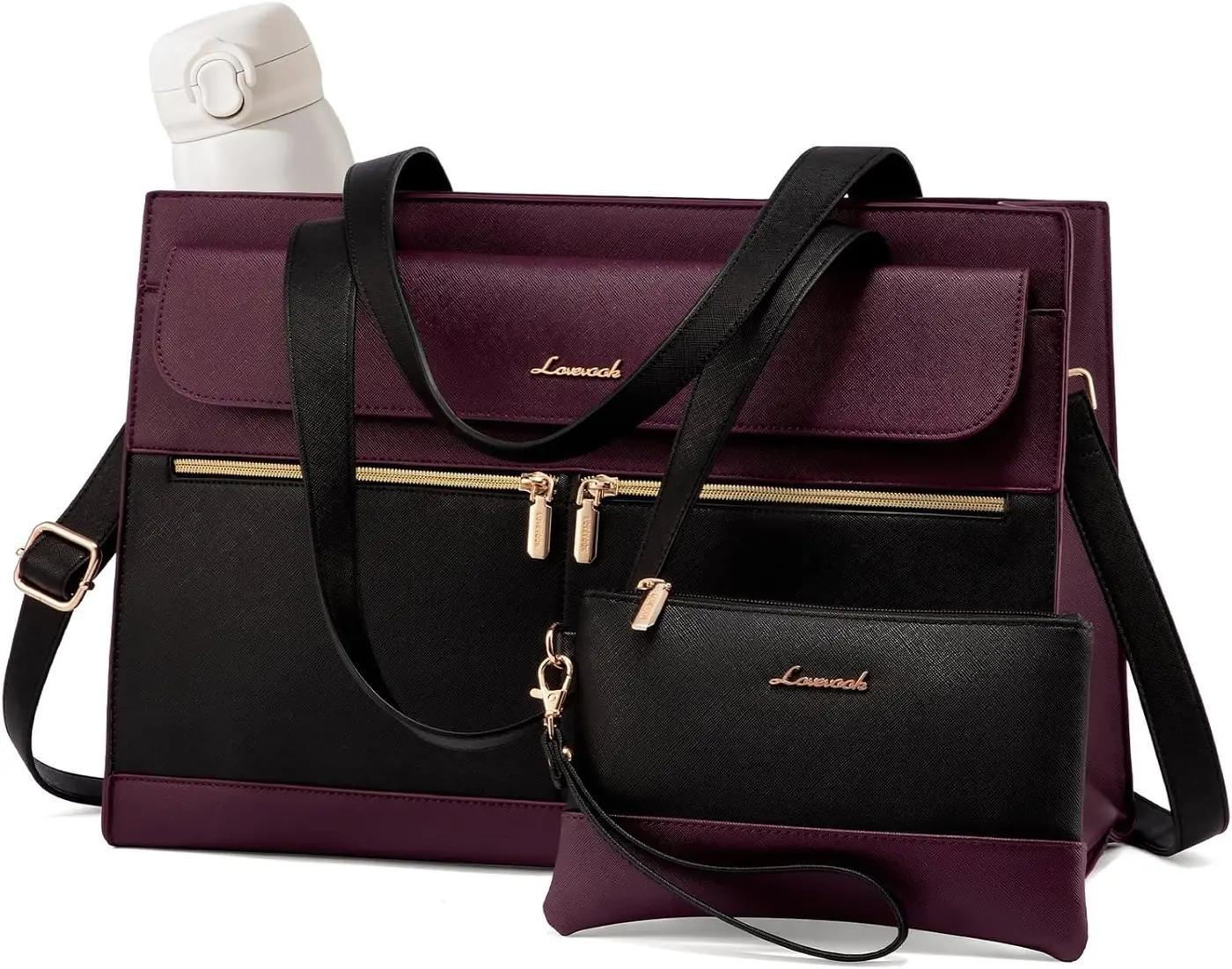 LOVEVOOK LOVEVOOK Laptop Bag for Women 15.6 Inch Tote Work Professional Leather Computer Briefcase Waterproof Handbag Shoulder Large Capacity Business Teacher Office Crossbody Purse