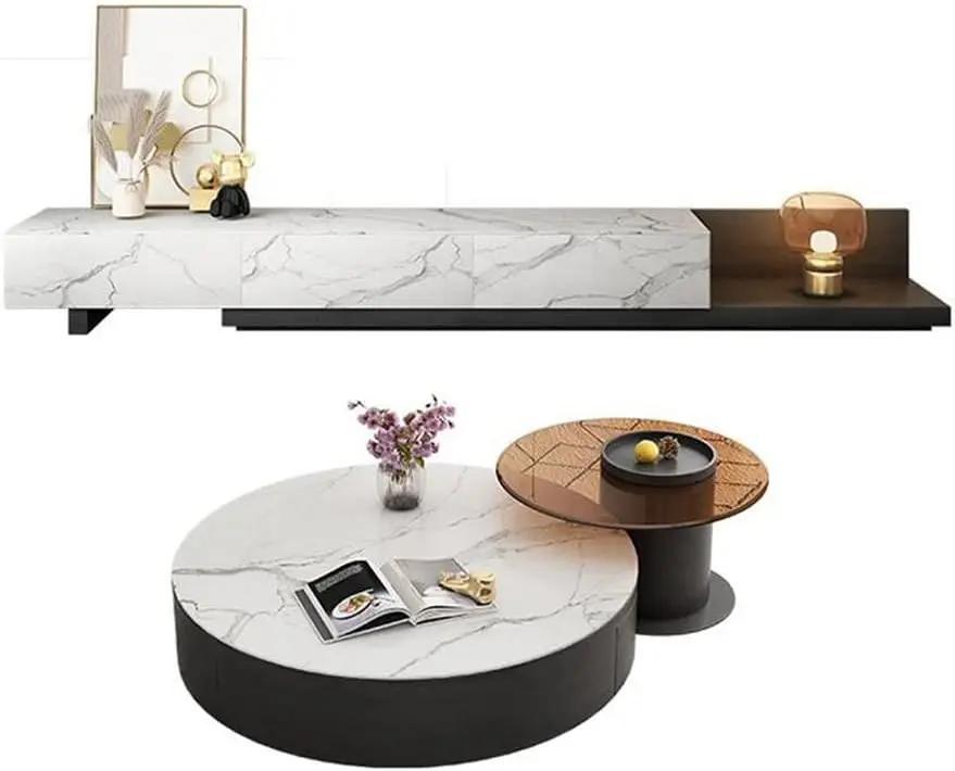 Design Coffee Table Round Stainless Steel Set Villa Decor Living Room Home Furniture(D)