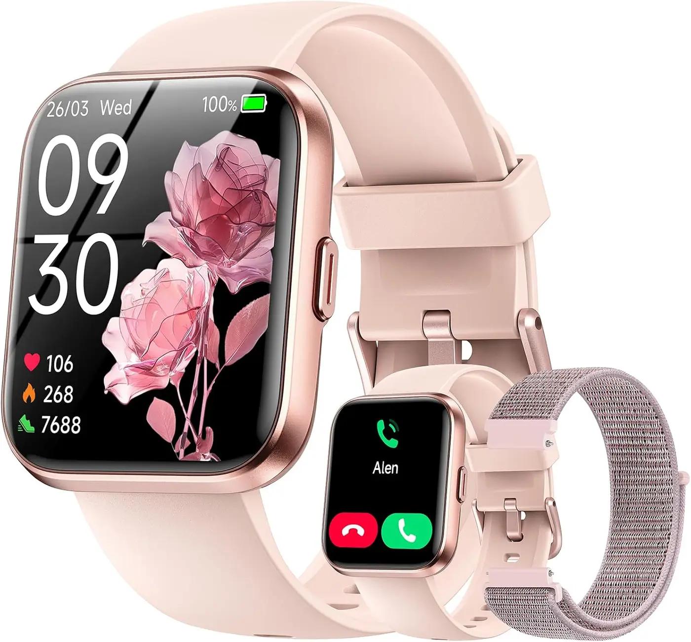 Hingso Smart Watches for Women, 1.85" HD Alexa Smart Watch for Android Phones &amp; iPhones with Calls/Messages/Reminders, 3ATM 120+ Sport Modes Fitness Tracker Watch for Women with Heart Rate/Sleep/SpO2 Monitor ClimeCo Certified
