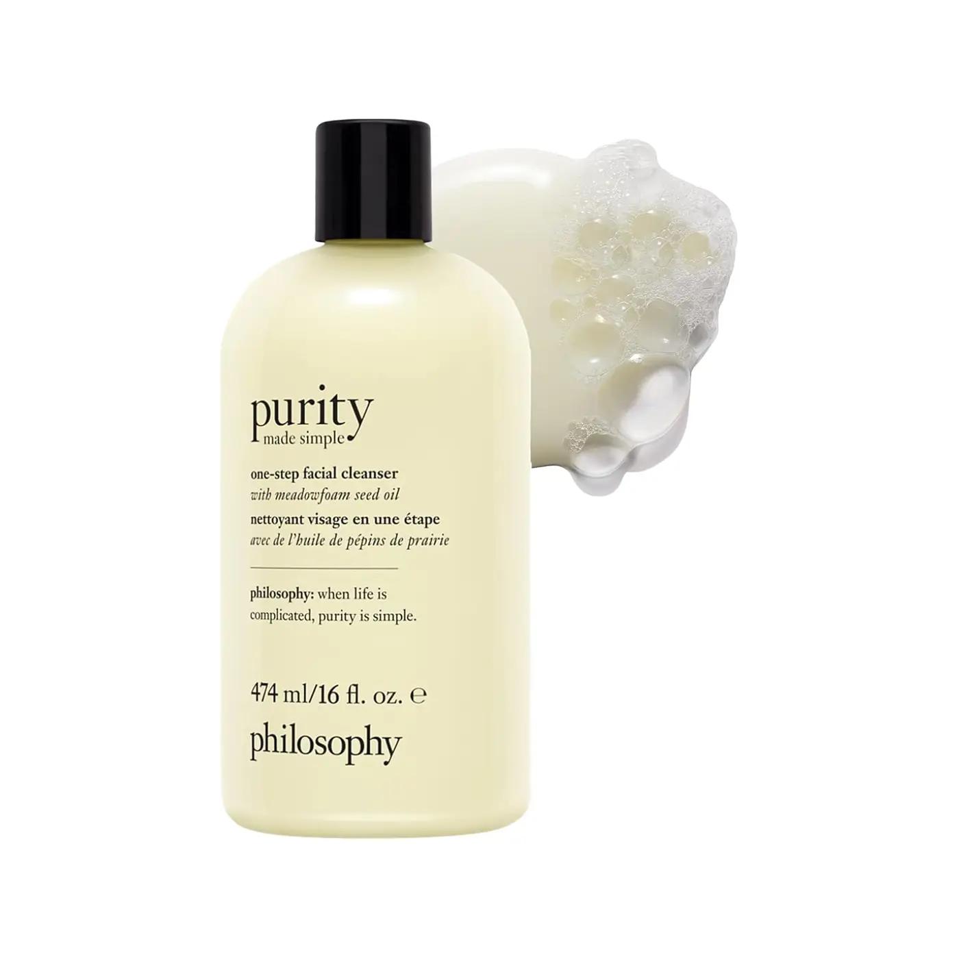 philosophy purity made simple one-step facial cleanser- with meadowfoam seed oil gently cleanses &amp; melts away dirt, oil &amp; stubborn makeup paraben-free face wash