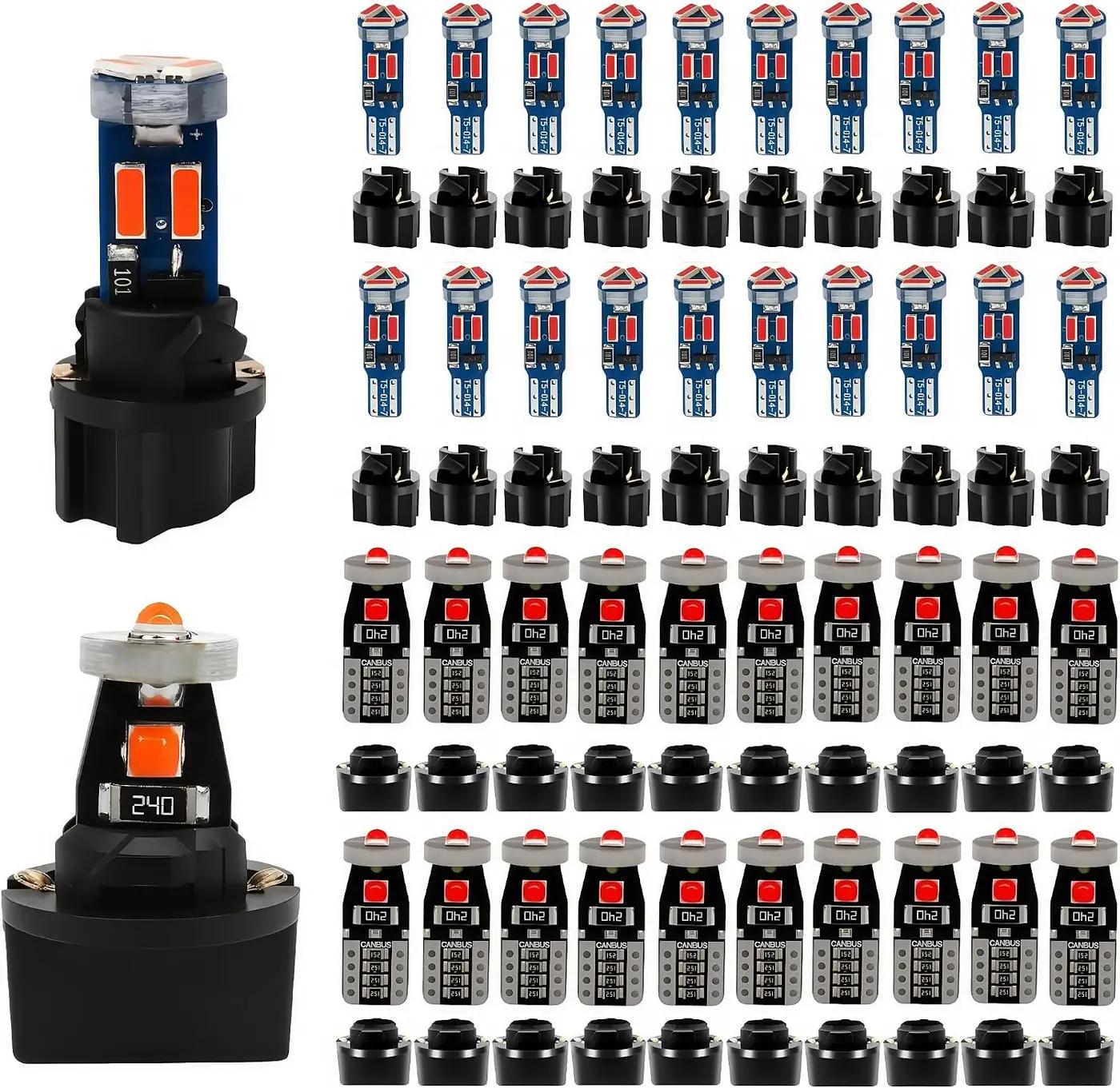 WLJH 40 Pack 194 168 T10 T5 LED Bulbs With Sockets, Non Polarity, Dimmable, For Dash Cluster Dome Map Vanity Mirror Door Trunk License Plate Lights,300 LM Interior &amp; Exterior Replacement, Red