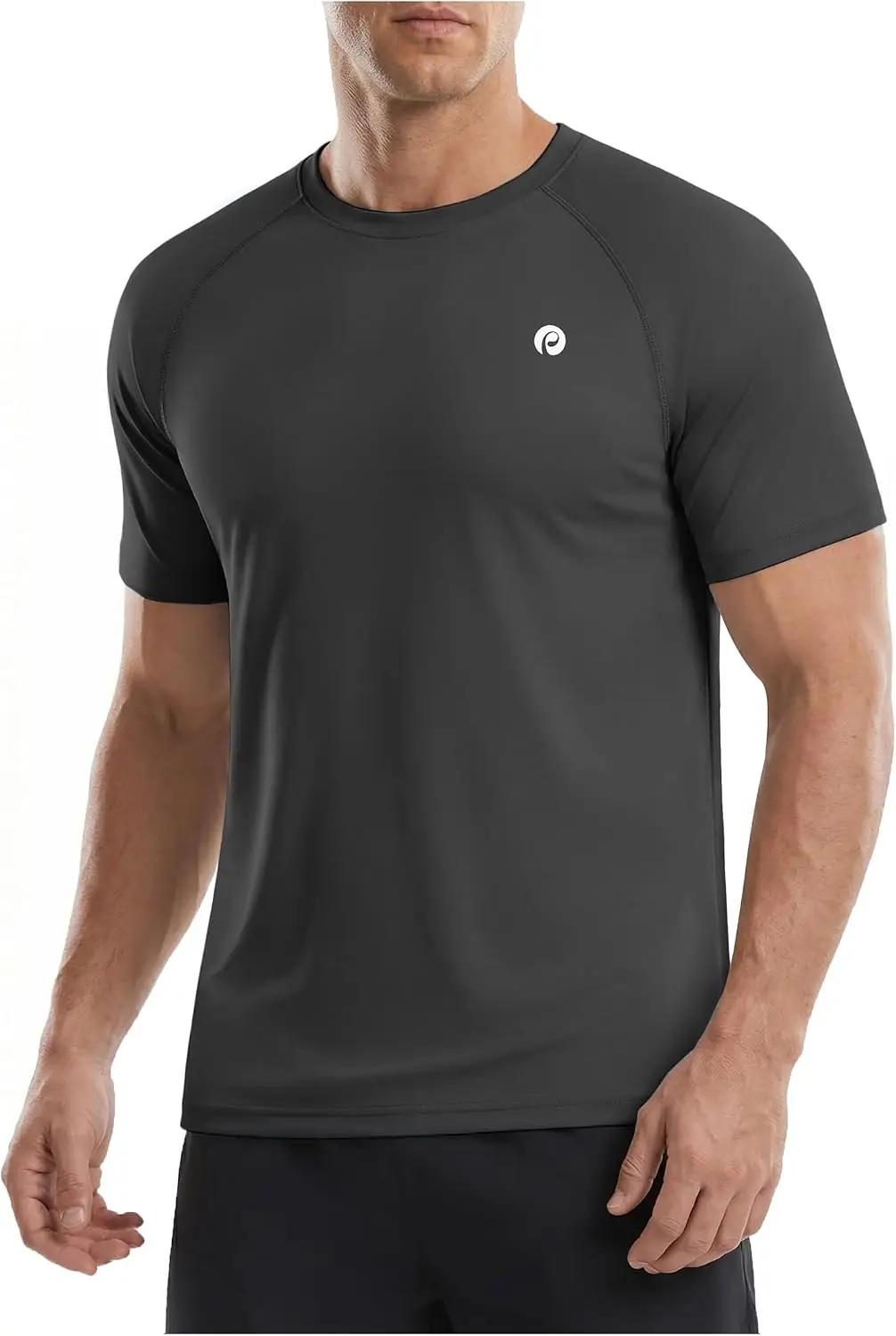 PINSPARK Workout Shirts for Men UPF 50+ Quick Dry Athletic Gym Tee Shirts Mens Short Sleeve Running Cooling Swimming T-Shirt