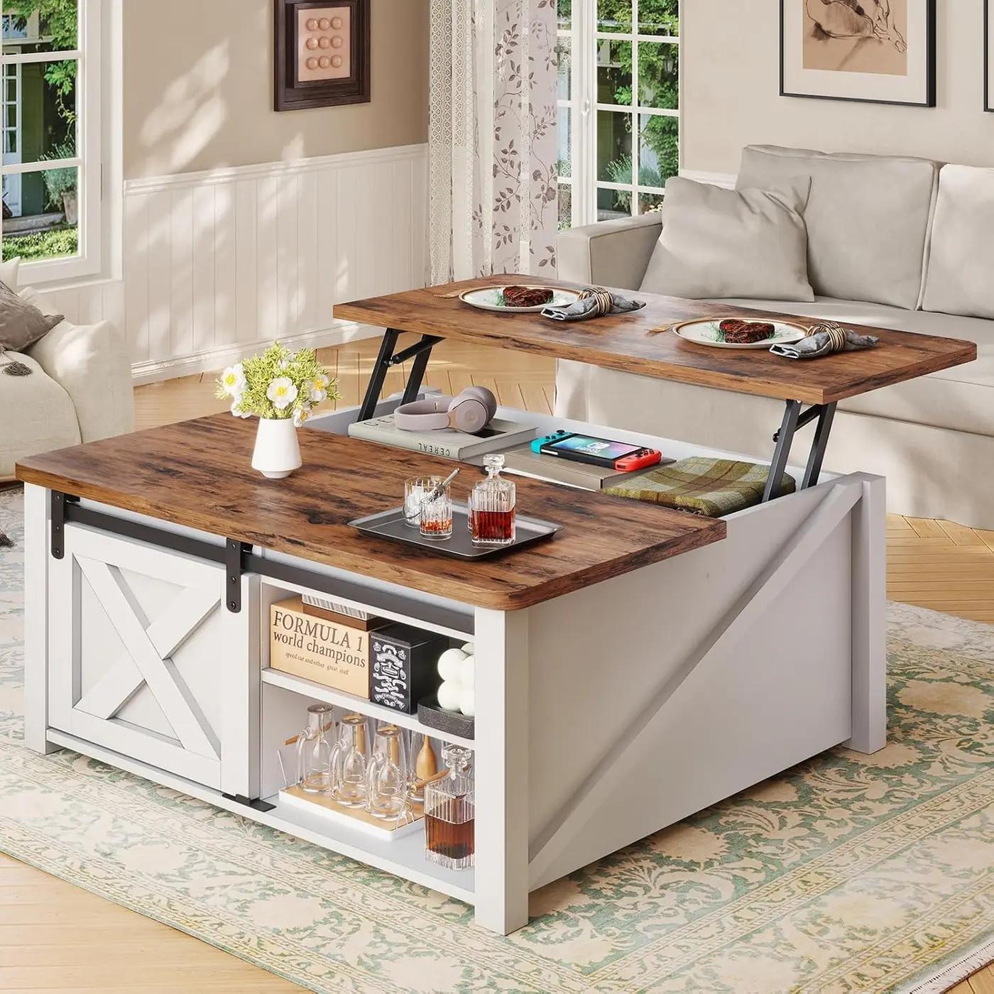SEDETA 31.5" Lift Top Coffee Table with Storage, Square Coffee Tables for Living Room, Farmhouse Coffee Table with Large Hidden Storage Compartment and Adjustable Shelves, White The Forest Stewardship Council