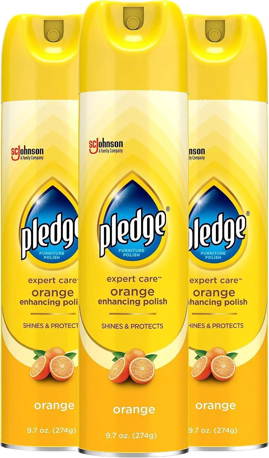 Pledge Enhancing Polish, Wood &amp; Furniture Spray, Orange Scent, 9.7oz (Pack of 3)