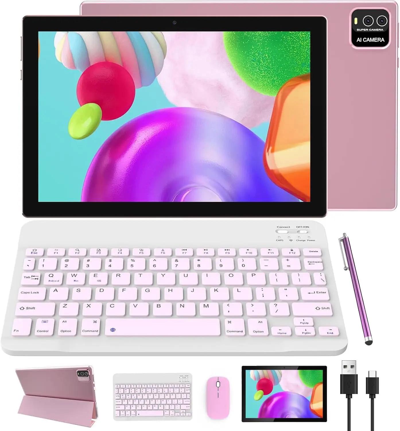 Android Tablet 2 in 1 Tablets 10 Inch Tablet with Keyboard Mouse Case Stylus Android 15 Tableta 8GB+64GB 1TB Expansion Computer 10.1" Tab 2MP+8MP Dual Camera 6000mAh Battery Bluetooth 5G WIFI Tableta.