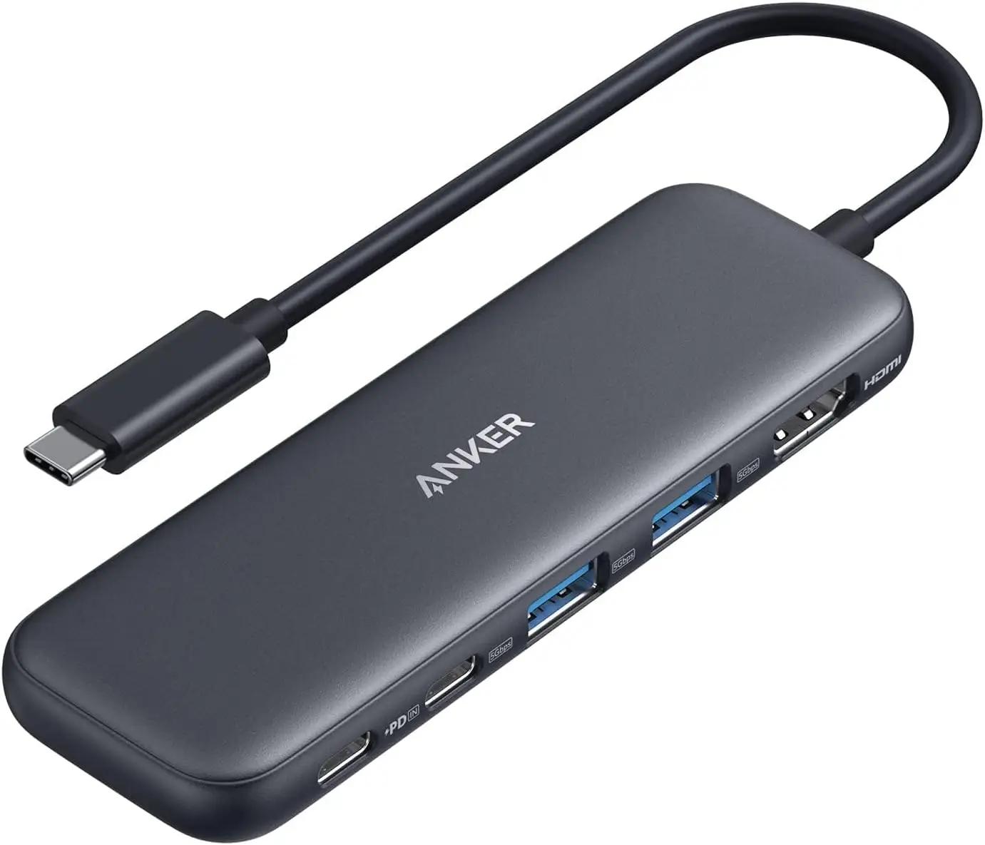 Anker USB C Hub, 5-in-1 USBC to HDMI Splitter with 4K Display, 1 x Powered USB-C 5Gbps &amp; 2×Powered USB-A 3.0 5Gbps Data Ports for MacBook Pro, MacBook Air, Dell and More ClimatePartner certified