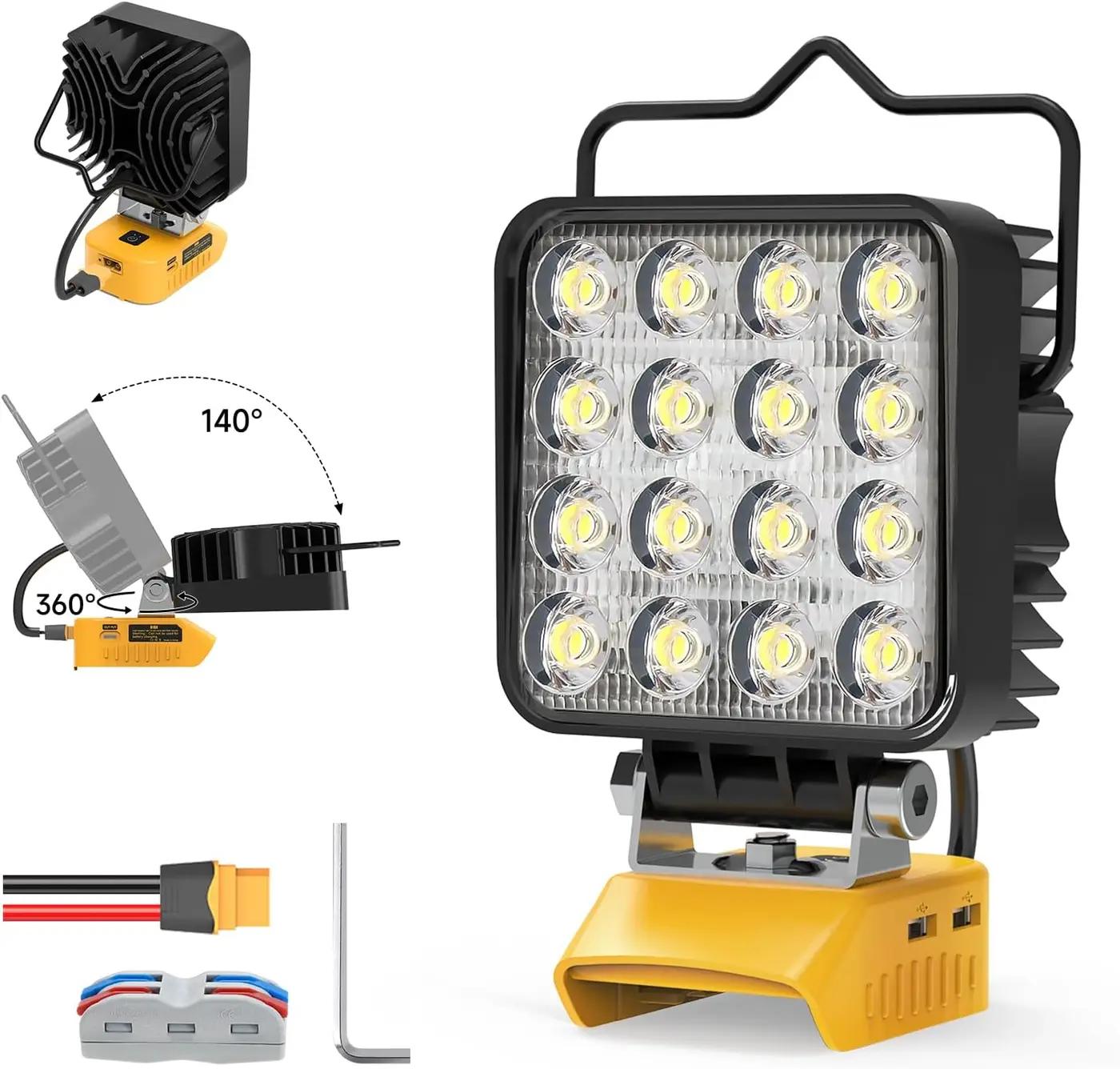 Azocek New Upgrade LED Work Light Compatible with Dewalt 20V Battery, 48W 4800LM Flashlight, 20V Battery Cordless Work Light with Low Voltage Protection &amp; Dual USB &amp; Type-C Charging Port (48W)