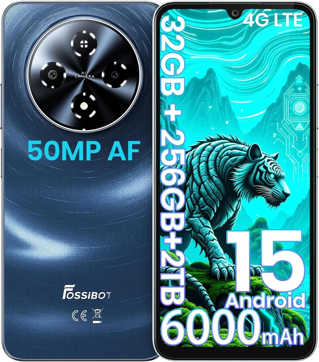 FOSSIBOT S5 Pro Android 15 Cellphone, 32GB+256GB/2TB Smartphone, 6.88" HD 6000mAh Battery Phone,50MP+8MP Phones,Gemini Al Cell Phone 2026 (Black)