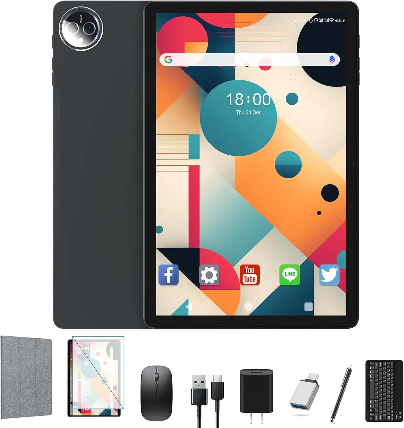 Tablet-11 inch Android 15 Tablet,4G Cellular+5G WiFi, Tablets with Keyboard,Pen,Mouse,Case, MTK8786 Octa-Core,16GB 128GB 1TB Expansion, 4G LTE Tableta, 13+8MP Camera, T-Mobile SIM Card Support