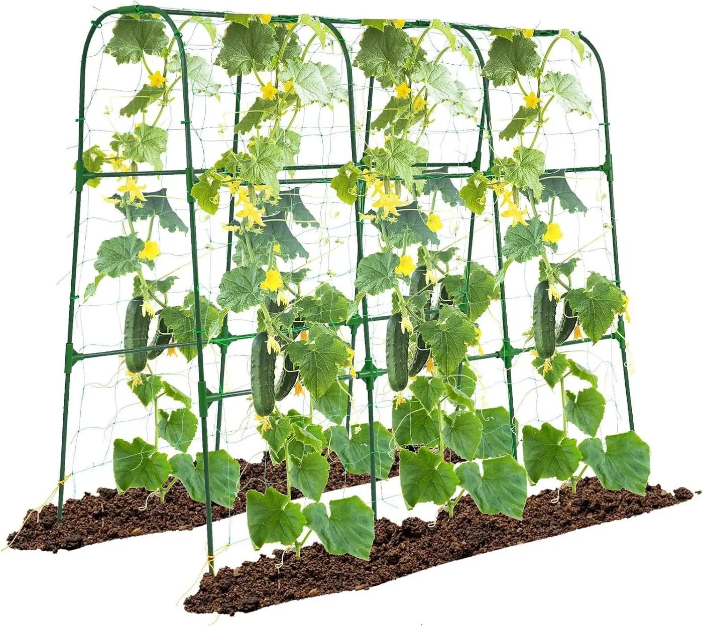 OTOSUNNY Garden Trellis for Climbing Plants Outdoor, Cucumber Trellis for Raised Bed Garden, Arch Trellis Support for Cucumbers Tomatoes Beans Peas, 50x48 inch, Metal Trellis with Netting, Green