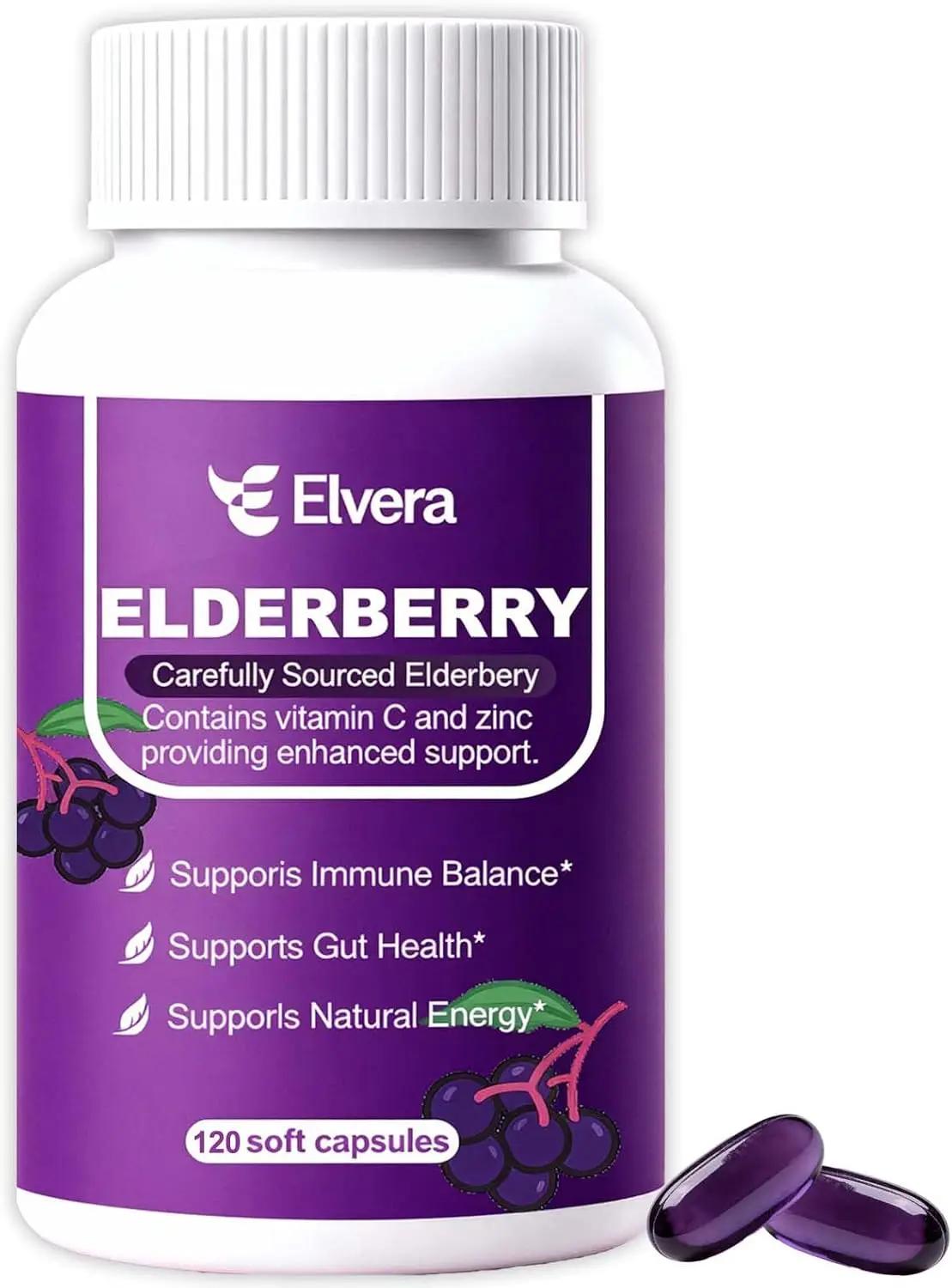 Elvera Elderberry, 3-in-1 Gut Support Complex with Zinc &amp; Vitamin C, Organic Black Elderberry Capsules for Immune Support &amp; Digestive Balance, Vegan &amp; Non-GMO (1pcs)
