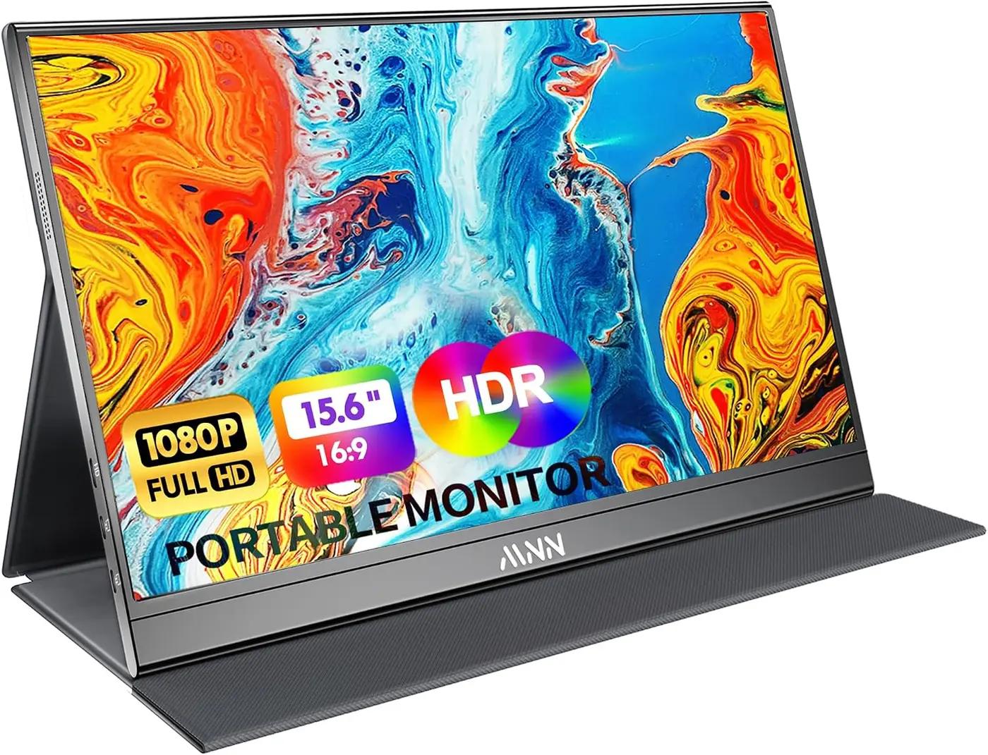MNN Portable Monitor 15.6inch FHD 1080P USB C HDMI Gaming Ultra-Slim IPS Display w/Smart Cover &amp; Speakers,HDR Plug&amp;Play, External Monitor for Laptop PC Phone Mac (15.6'' 1080P)