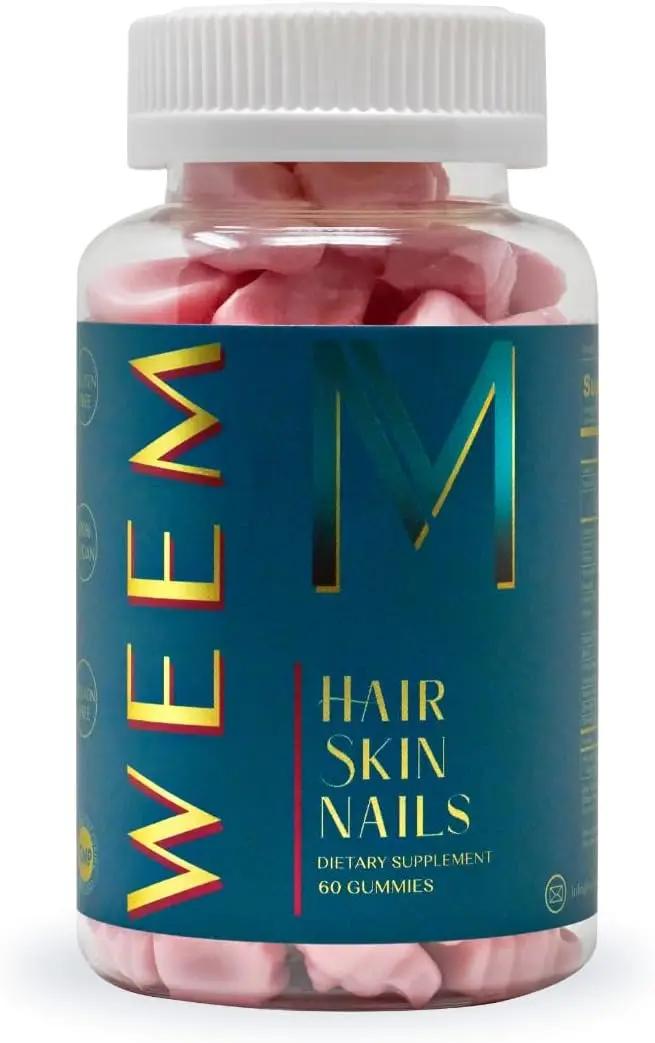 WEEM Hair Skin and Nails Gummies - Supports Healthy Hair - Vegan biotin Vitamins for Women &amp; Men Supports Faster Hair Growth, Stronger Nails, Healthy Skin, Extra Strength (1)