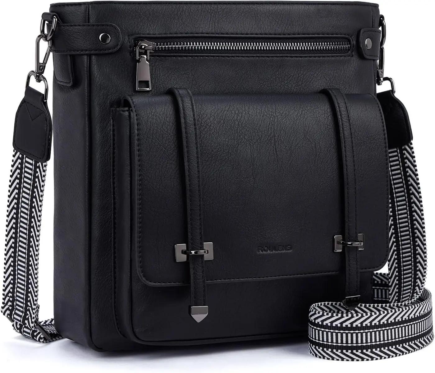 Roulens Crossbody Bags for Women,Multi Pocket Crossbody Purses Vegan Leather Shoulder Handbags Travel Purse Adjustable Strap